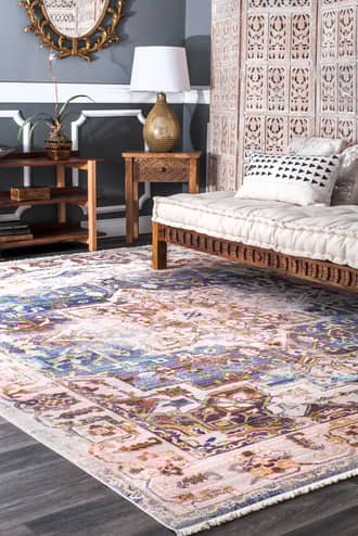 Faded Floral Rosette Medallion Fringe Rug secondary image