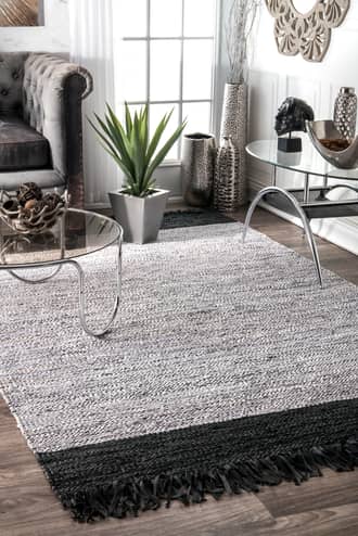 Bordered Leather Tassel Rug secondary image