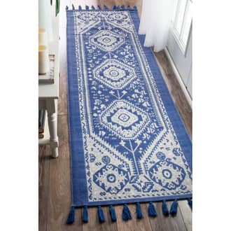 Rugs USA Blue Printed Kilim Cotton Tasseled rug - Southwestern Runner 2 6