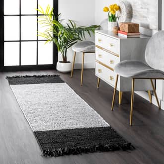 2' 6" x 8' Bordered Leather Tassel Rug secondary image