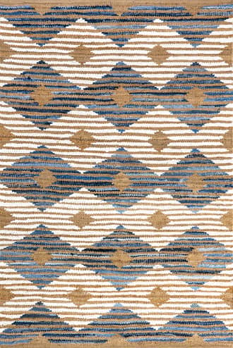 Off White 2' 6" x 12' Hand Braided Denim And Jute Striped Diamonds Rug swatch