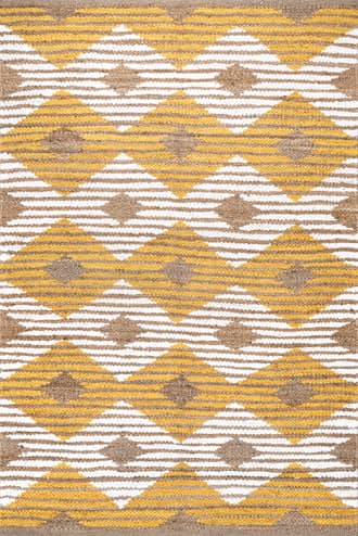 Yellow Hand Braided Denim And Jute Striped Diamonds Rug swatch