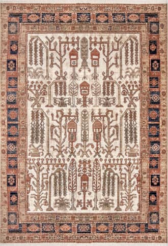 Beige Arboreal Landscape Fringe Rug swatch