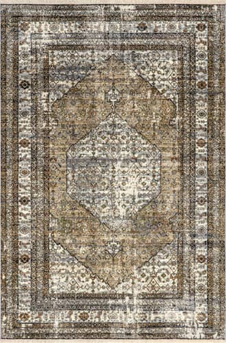 Light Brown 9' x 12' Vintage Medallion Fringe Rug swatch