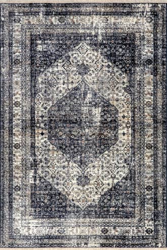 Navy 2' x 4' Vintage Medallion Fringe Rug swatch