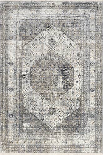 Grey 2' x 3' Vintage Medallion Fringe Rug swatch