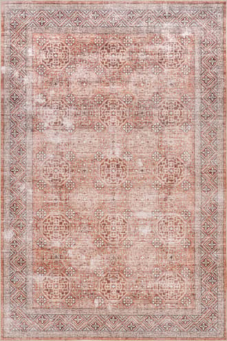 Rust Kaylee Faded Trellis Border Spill Proof Washable Rug swatch