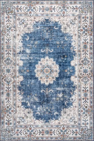 Blue 2' 6" x 8' Rosette Medallion Washable Rug swatch