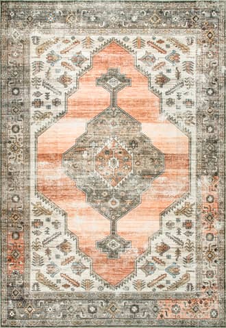 Peach 8' Native Iris Medallion Washable Rug swatch