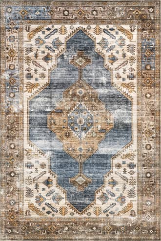 Blue 8' Native Iris Medallion Washable Rug swatch