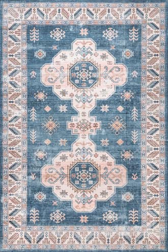 Blue Eboni Traditional Washable Rug swatch