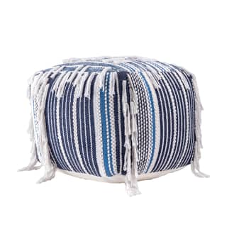 Flatwoven Denim Striped Pouf primary image