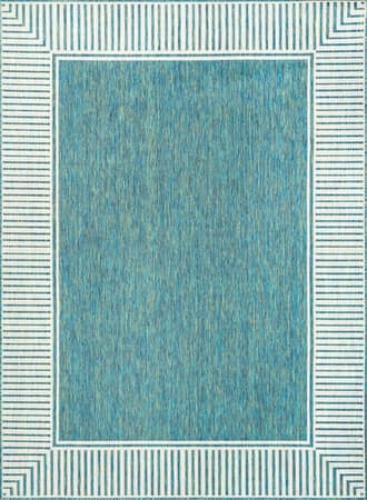 Teal Striped Border Indoor/Outdoor Flatweave Rug swatch