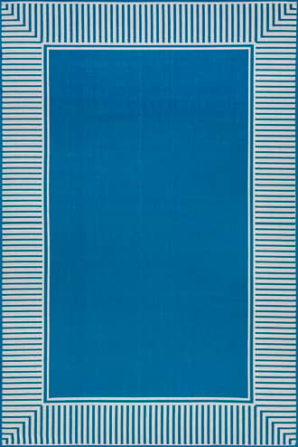 Aqua 9' 6" x 12' Striped Border Indoor/Outdoor Flatweave Rug swatch