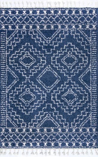 Blue 4' x 6' Moroccan Tasseled Rug swatch