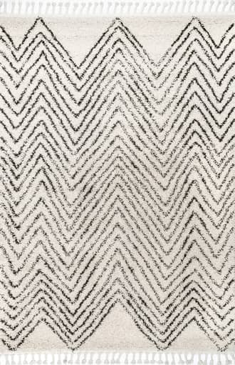 Off White 2' 8" x 8' Moroccan Chevron Tassel Rug swatch