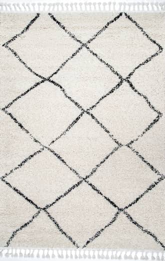 Off White Moroccan Lattice Tassel Rug swatch