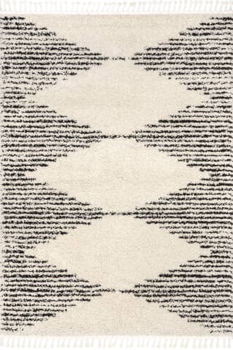 Off White 2' 8" x 8' Moroccan Diamond Pinstripes Tassel Rug swatch