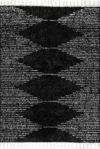 Black 6' 7" x 9' Moroccan Diamond Pinstripes Tassel Rug swatch