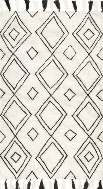 Ivory Moroccan Diamond Tassel Rug swatch