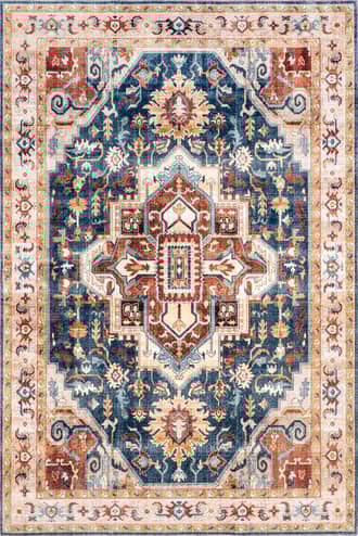 Blue 5' x 8' Jewel Medallion Washable Rug swatch