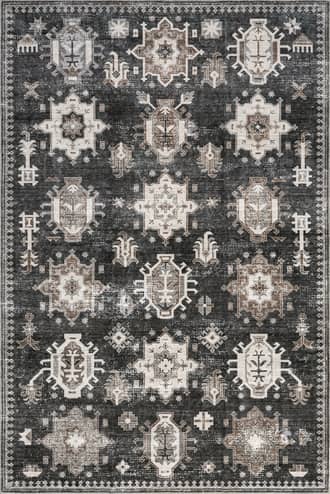 Dark Grey 6' x 9' Brenda Hazy Heraldry Washable Rug swatch