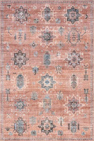 Pink 2' x 3' Brenda Hazy Heraldry Washable Rug swatch