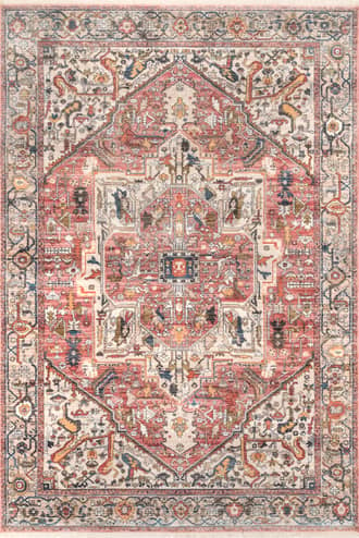 Orange 6' 7" x 9' 4" Fringed Medallion Rug swatch