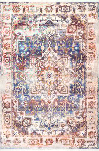 Faded Floral Rosette Medallion Fringe Rug primary image