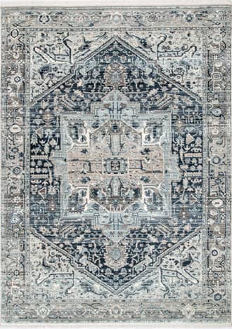 Dark Blue 2' x 3' Fringed Medallion Rug swatch