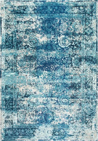 Ocean Blue Color Washed Floral Rug swatch