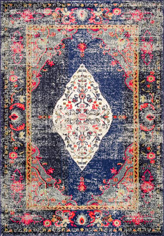 Navy 2' x 3' Iris Fading Oriental Medallion Rug swatch