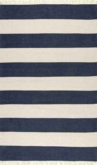 Navy 3' x 5' Awning Striped Flatweave Tassel Rug swatch