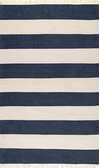 Navy Awning Striped Flatweave Tassel Rug swatch