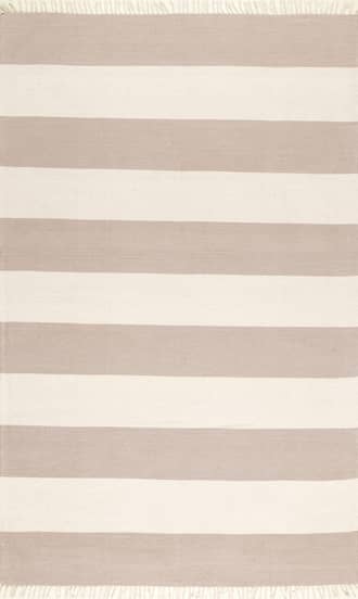 Beige 3' x 5' Awning Striped Flatweave Tassel Rug swatch