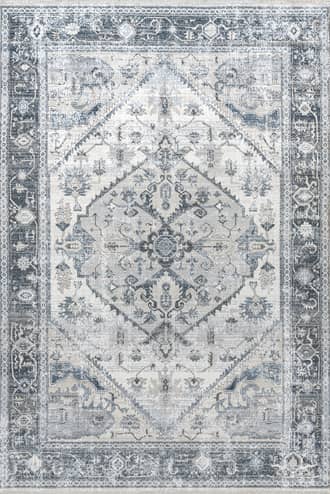 Light Grey Larkspur Fringed Washable Rug swatch