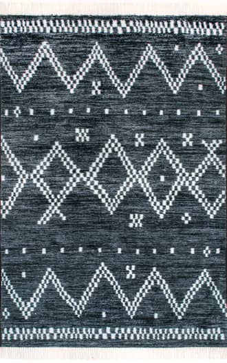 Navy Checkered Moroccan Tassel Non-Slip Backing Rug swatch