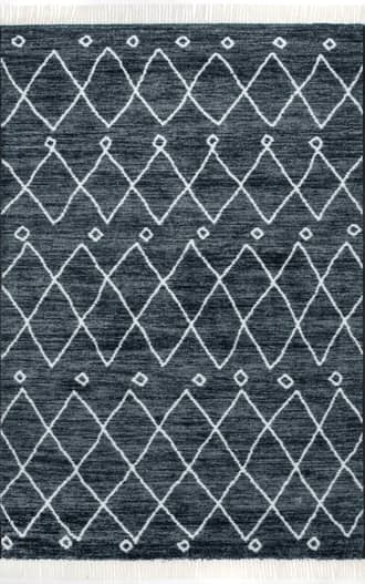 Navy Moroccan Trellis Tassel Non-Slip Backing Rug swatch