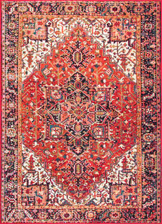 Dark Orange 2' 6" x 12' Blossom Emblem Indoor/Outdoor Rug swatch