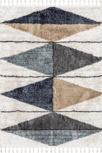 Blue 4' x 6' Alexia Diamond Tasseled Rug swatch