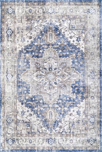 Blue 4' x 6' Katrina Blooming Rosette Rug swatch