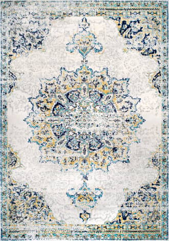 Ivory Blue Sunny Wildflower Medallion Rug swatch