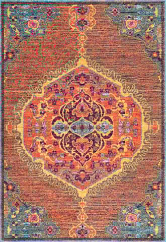 Orange 4' x 6' Frilly Corinthian Medallion Rug swatch