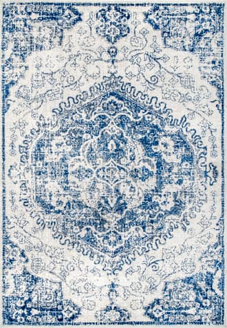 Blue 4' x 6' Frilly Corinthian Medallion Rug swatch