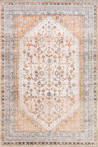 Peach 4' x 6' Sunsari Geometric Washable Rug swatch