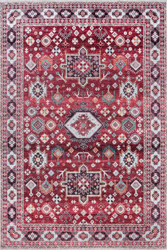 Burgundy Kaski Medallion Washable Rug swatch