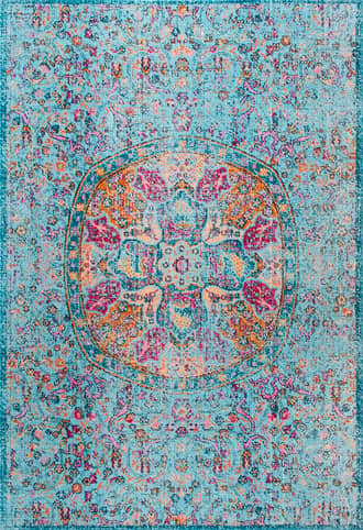 Aqua Floral Encompass Mandala Rug swatch