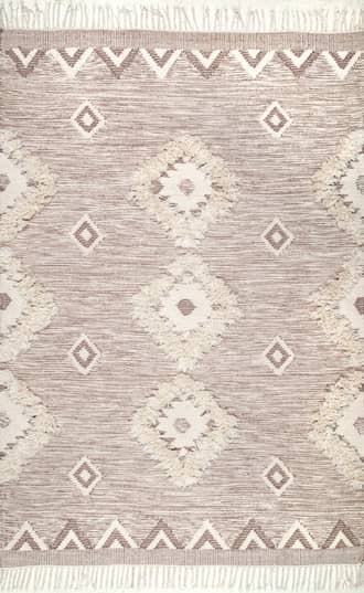 Beige 10' x 13' Shaggy Moroccan Lattice Fringe Rug swatch