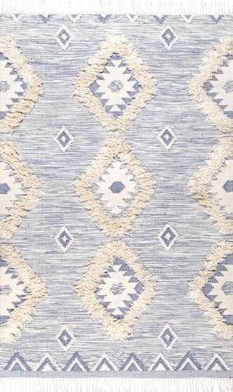Blue 10' x 13' Shaggy Moroccan Lattice Fringe Rug swatch