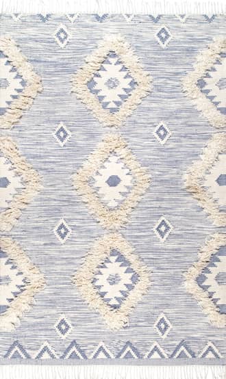 Blue Shaggy Moroccan Lattice Fringe Rug swatch